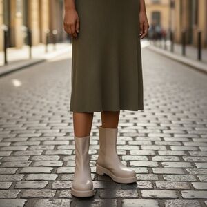 Paloma Barcelo Cream Boston Gala Leather Zip Bootie Sz: EU 41/US 10